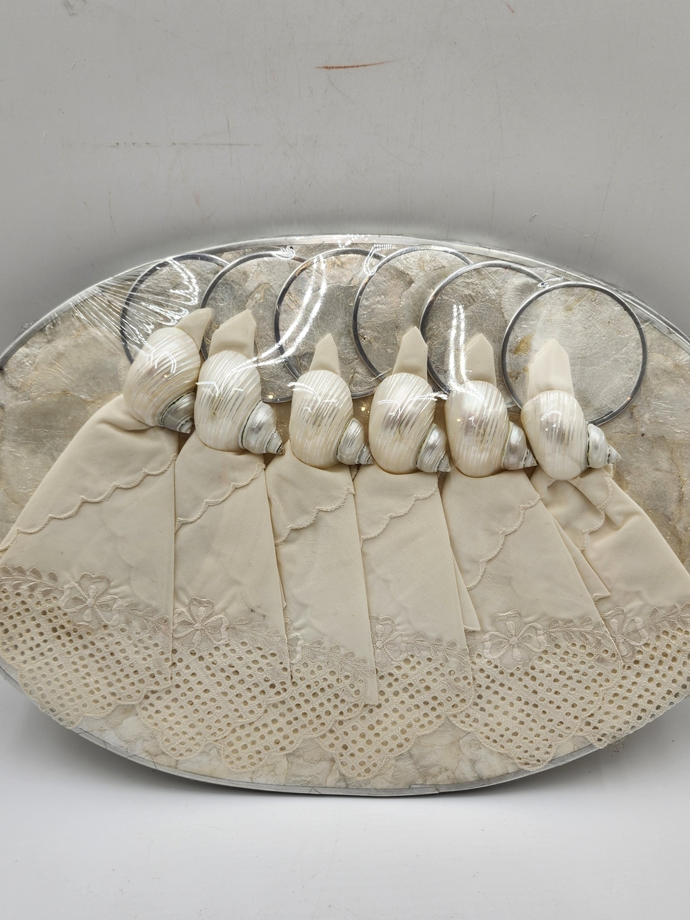 Vintage Mother of Pearl Shell Placemat Coaster Napkin Ring Set New Capiz - Picture 5 of 12